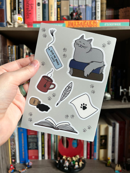 Cat & Books Sticker Sheet