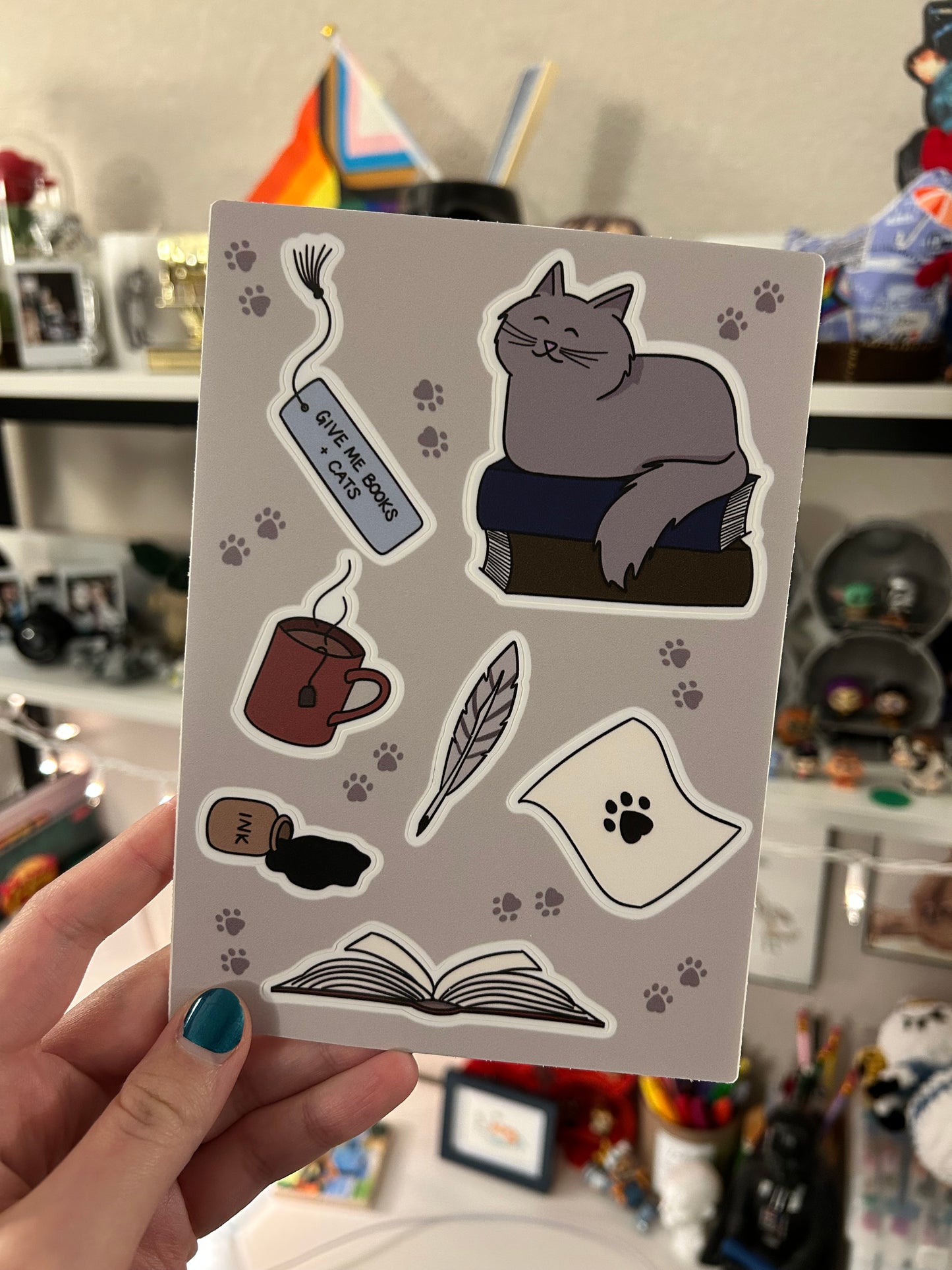 Cat & Books Sticker Sheet