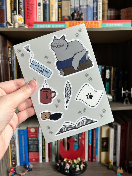 Cat & Books Sticker Sheet